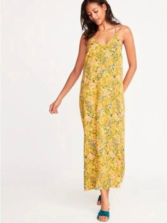 Old Navy Dresses & Skirts - Old Navy V-Neck Maxi Shift Dress for Women Small Yellow Floral